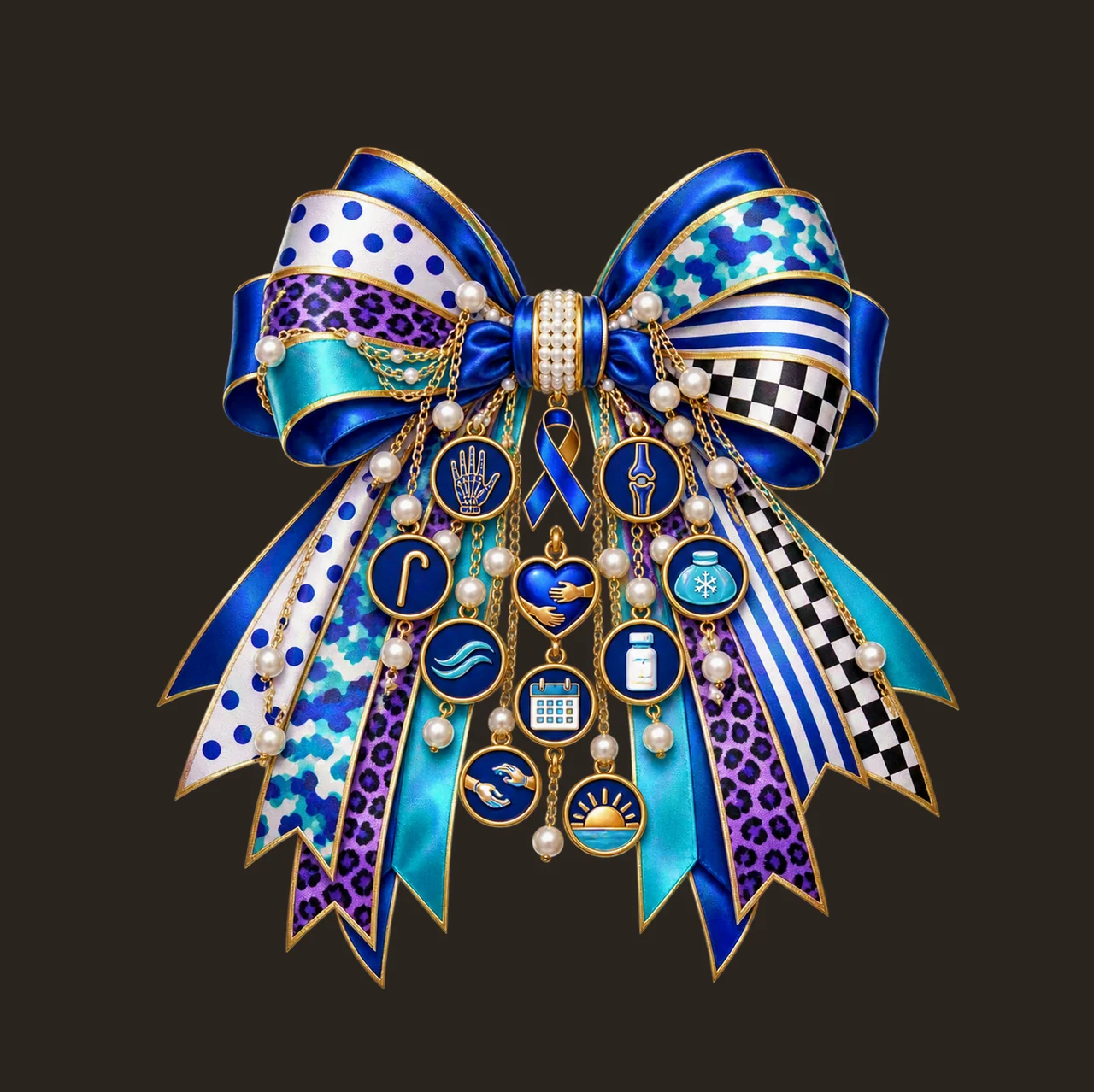 Arthritis Awareness Bow Charm PNG, Gold Chain Charms, Transparent Sublimation Design, Digital Download contrast preview thumbnail