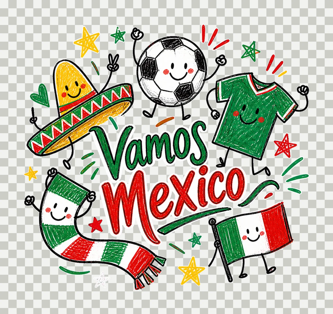 Mexico Soccer Doodle Fan sublimation instant Variation A transparency and detail preview thumbnail
