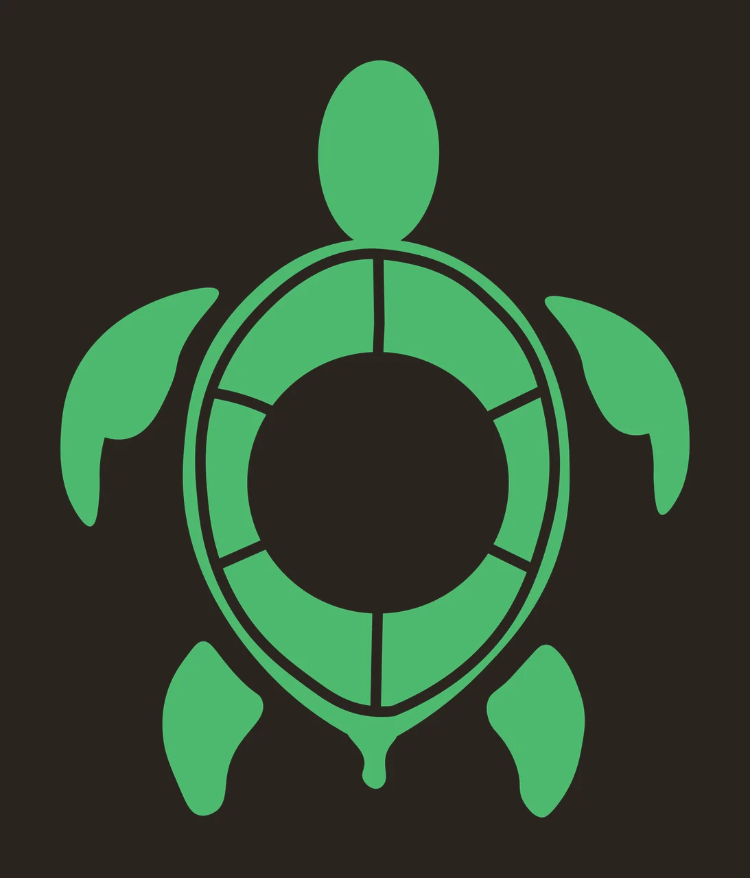 Sea turtle Illustration with turtle head, flippers, segmented shell and tail in green and white contrast preview thumbnail
