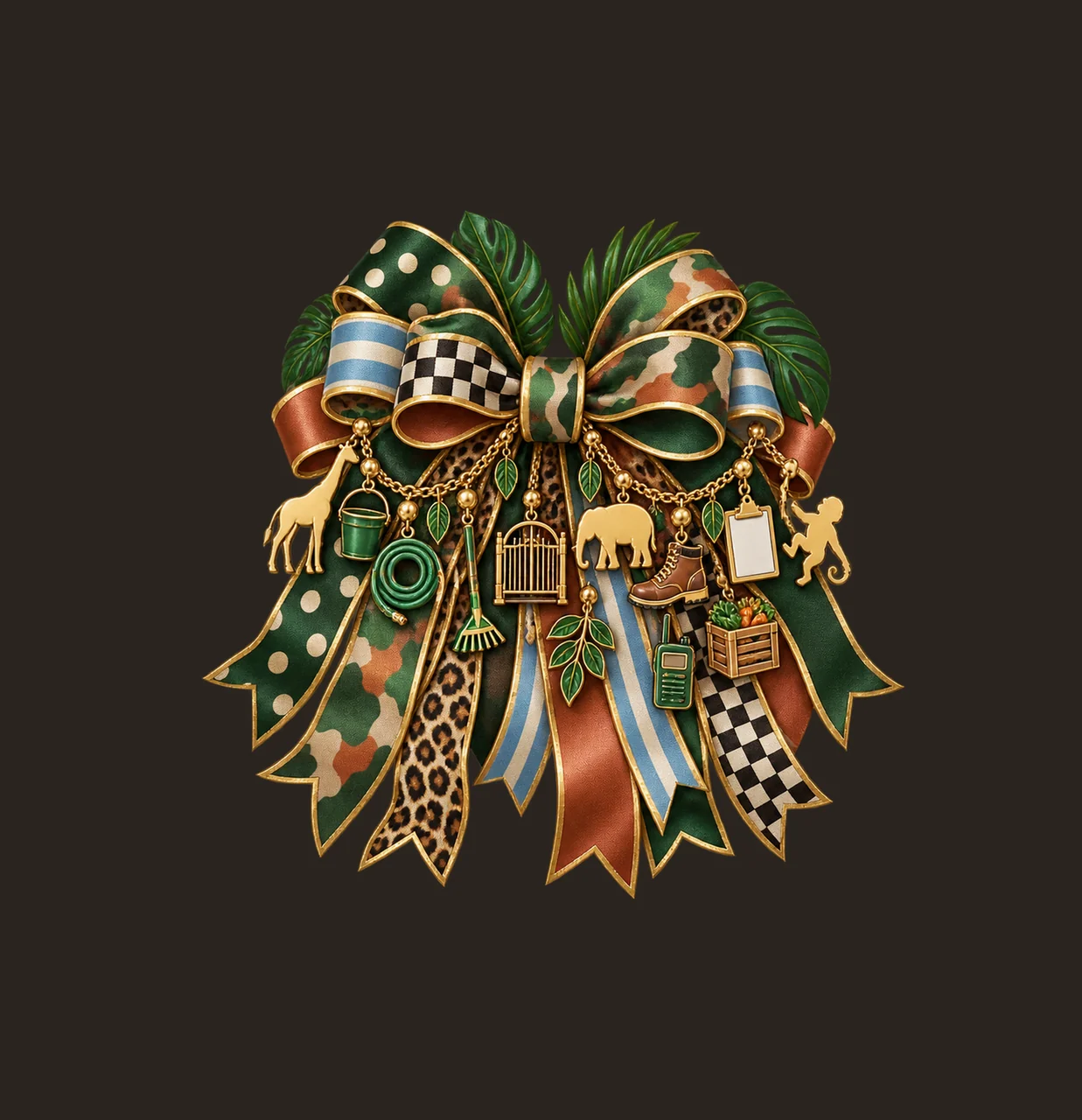 Zookeeper Bow Charm PNG, Gold Chain Charms, Transparent Sublimation Design, Digital Download contrast preview thumbnail
