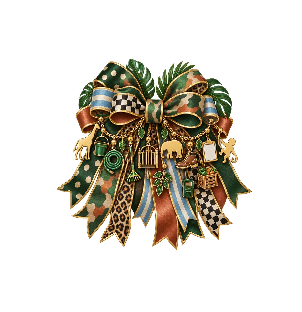 Zookeeper Bow Charm PNG, Gold Chain Charms, Transparent Sublimation Design, Digital Download