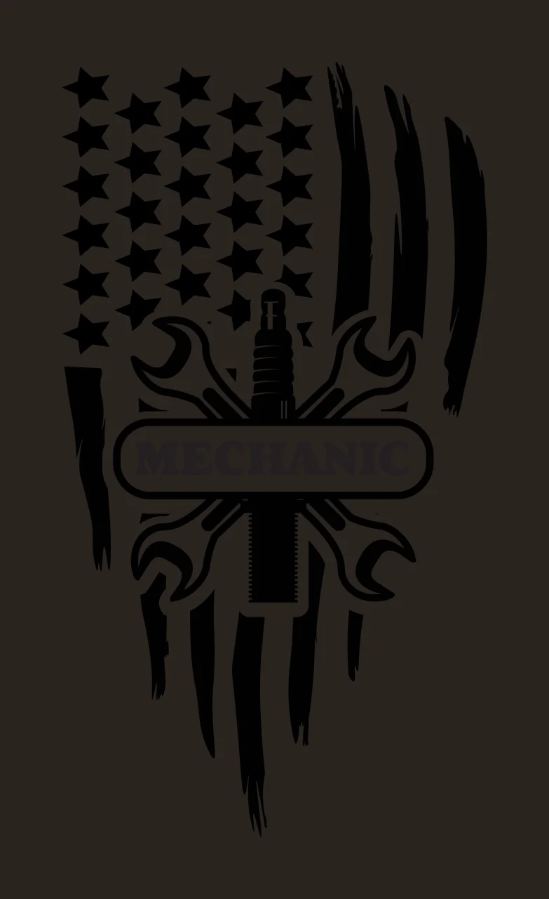 Mechanic Text With Flag And Tools Represent wrenches spark plug contrast preview thumbnail