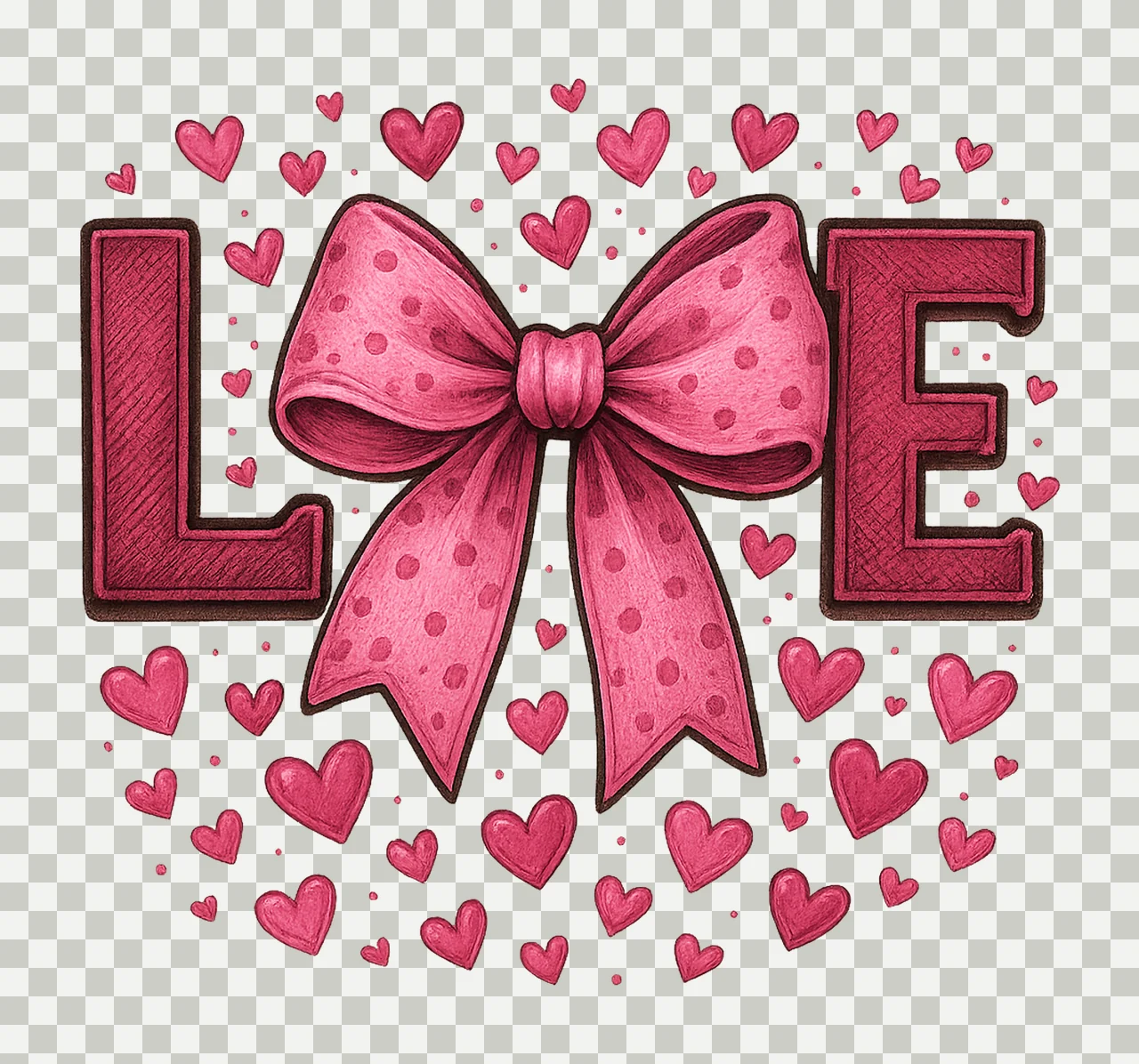 Xoxo Coquette Heart Bows Pink Valentine Brushstroke Design transparency and detail preview thumbnail