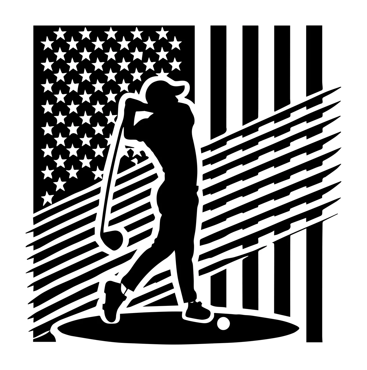 Golf Player American Flag Silhouette golfer swinging club ball