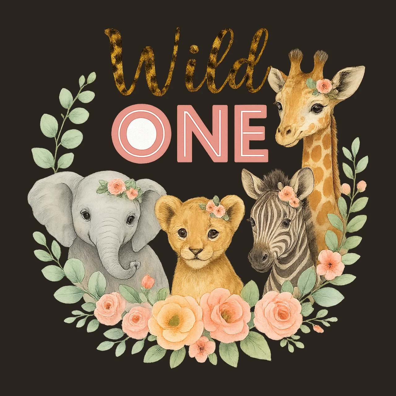 Girls Wild One Jungle Animals Safari Theme Birthday Pink contrast preview thumbnail