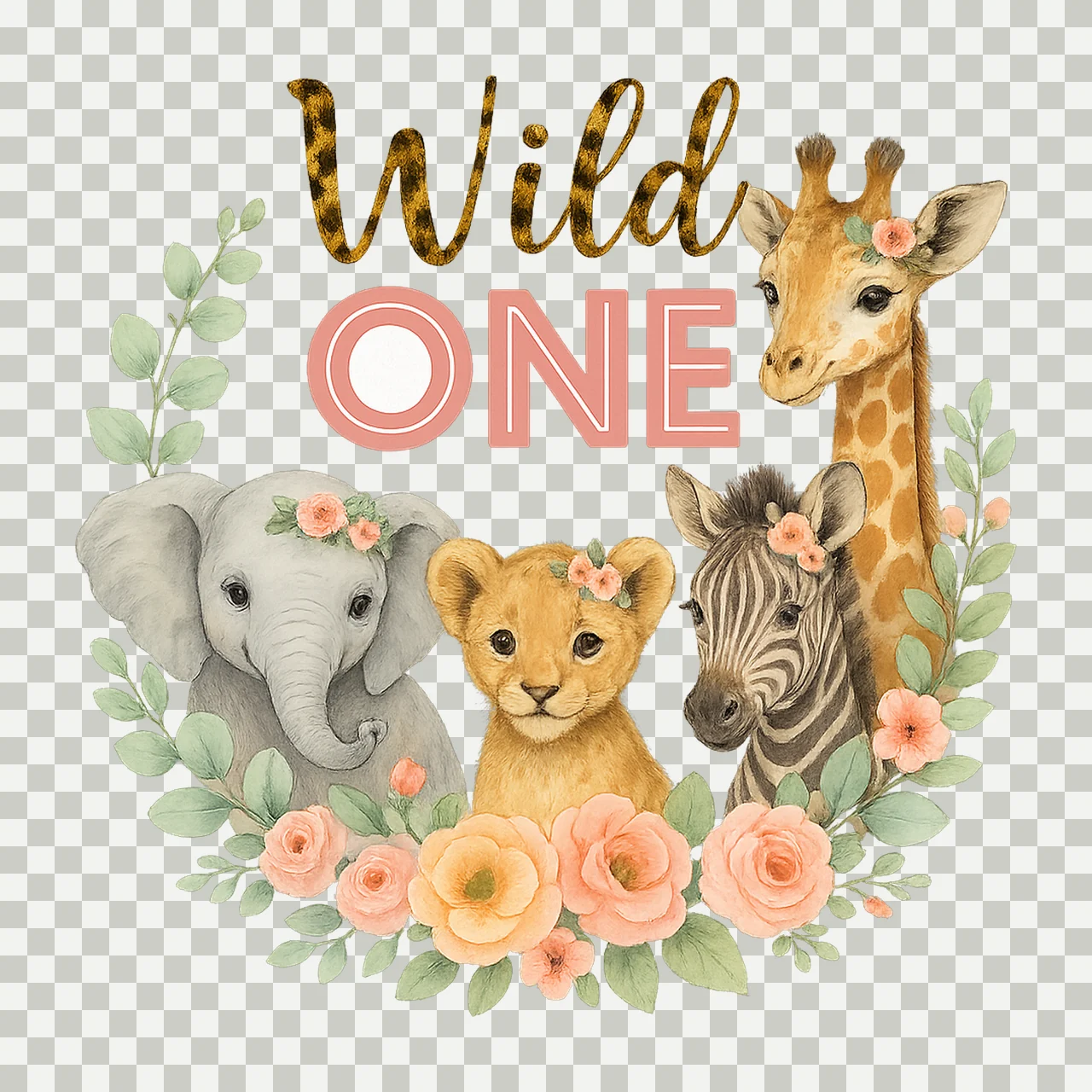 Girls Wild One Jungle Animals Safari Theme Birthday Pink transparency and detail preview thumbnail