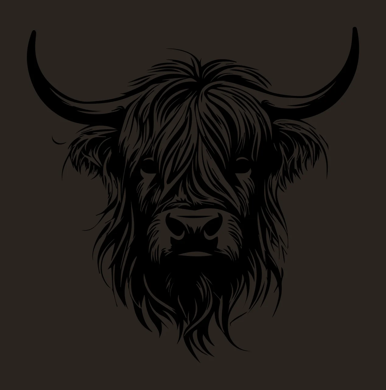 Highland Cow Head Portrait Illustration horns fur line art contrast preview thumbnail