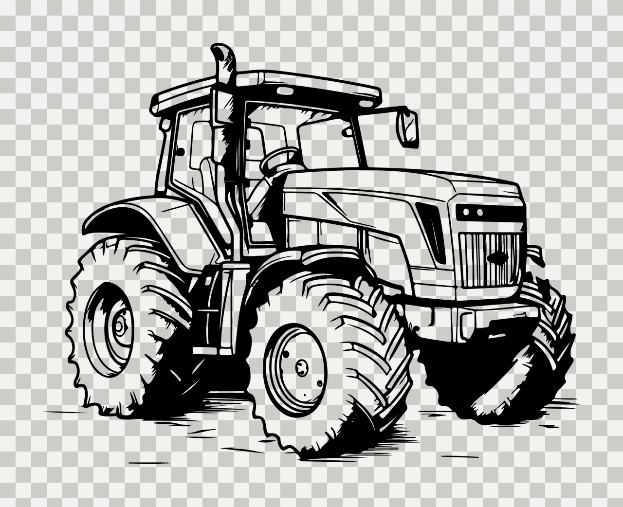 Heavy Agricultural Tractor Graphic Silhouette stationary large wheels transparency and detail preview thumbnail