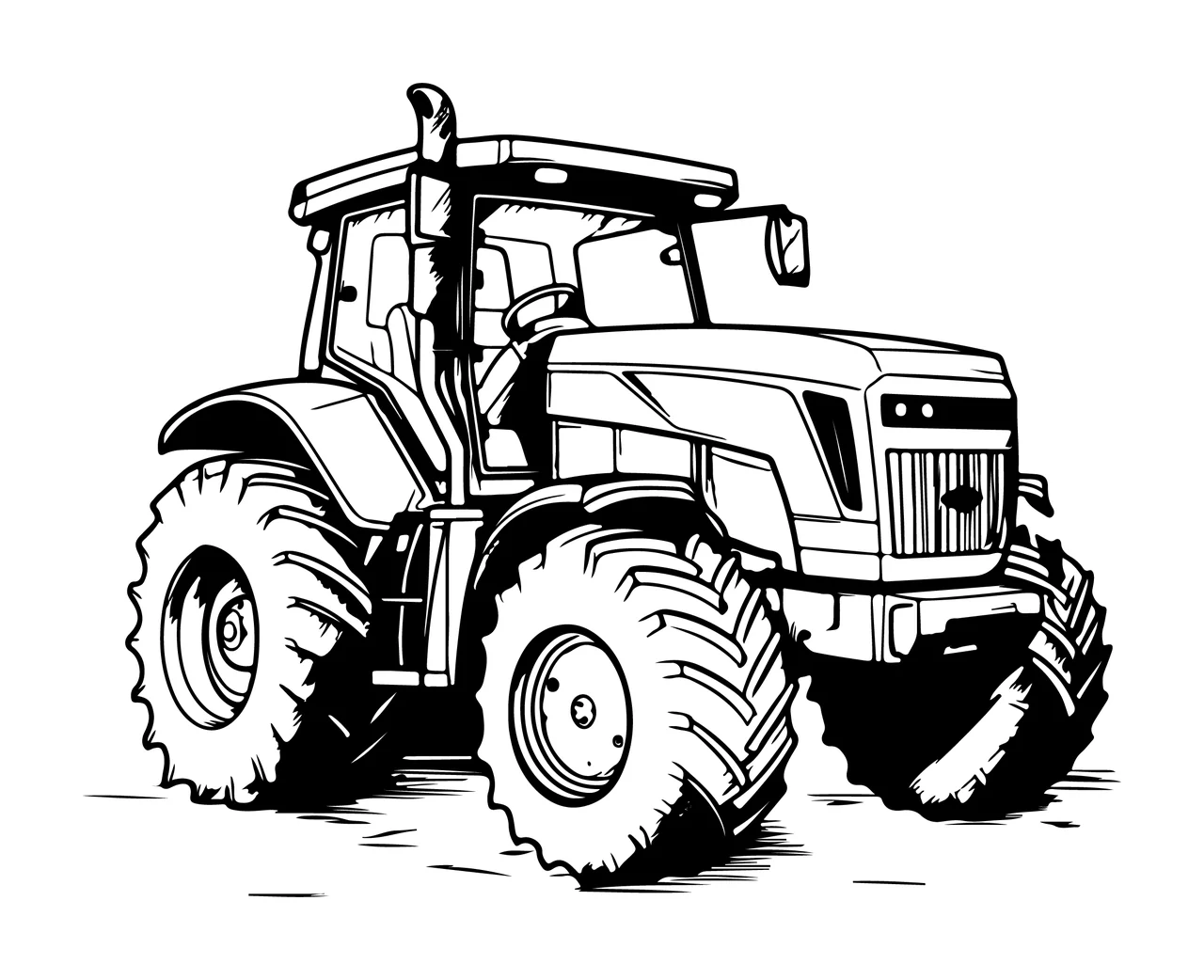 Heavy Agricultural Tractor Graphic Silhouette stationary large wheels