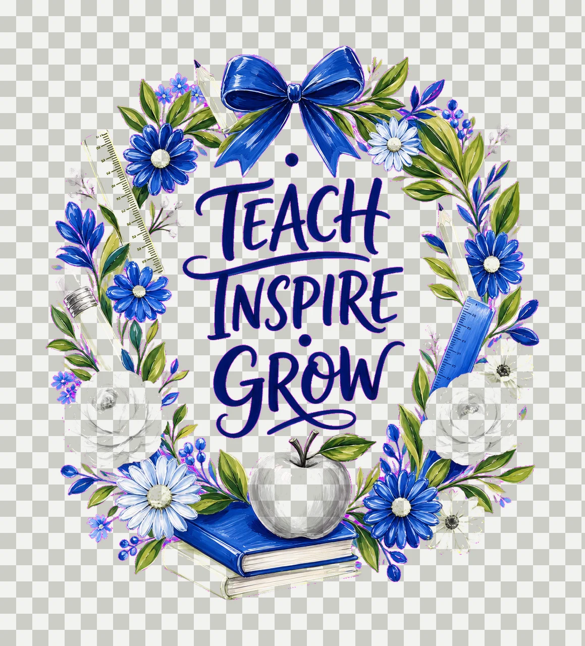 Floral Teacher Pencil Coquette Back To School Variation C transparency and detail preview thumbnail