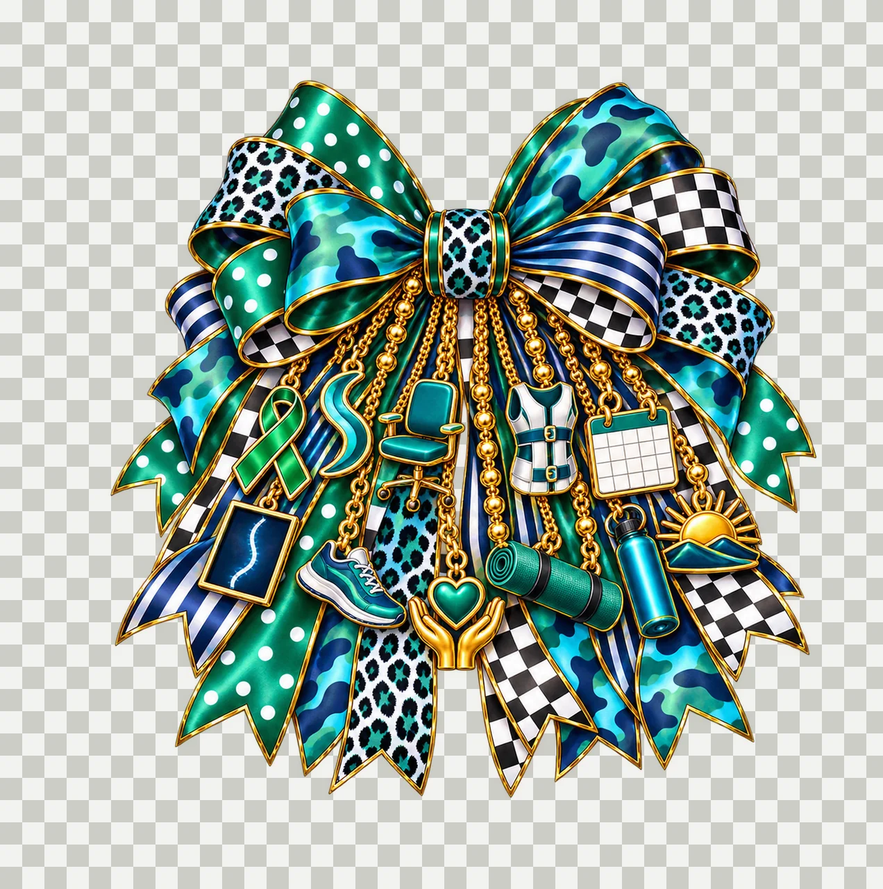 Scoliosis Awareness Bow Charm PNG, Gold Chain Charms, Transparent Sublimation Design, Digital Download transparency and detail preview thumbnail