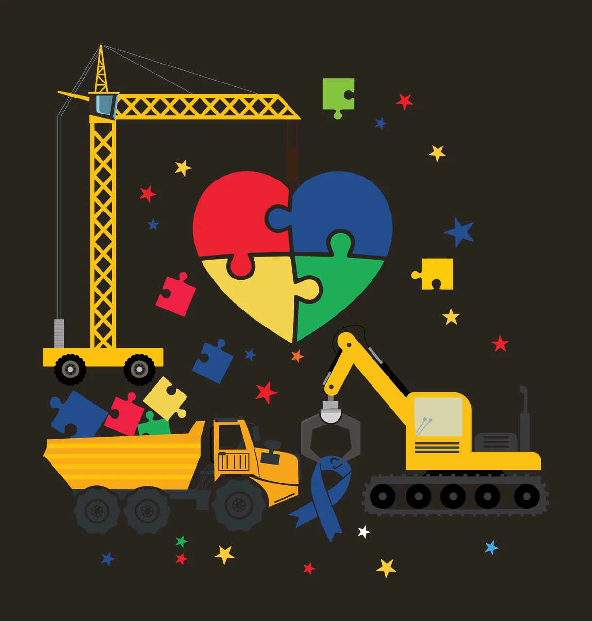 Construction Vehicles Building Puzzle Heart equipment crane contrast preview thumbnail