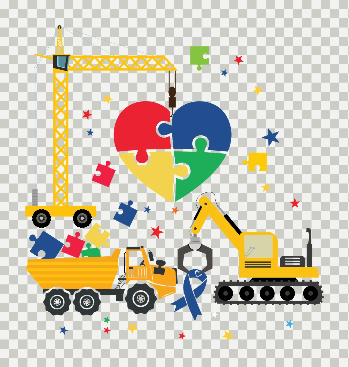 Construction Vehicles Building Puzzle Heart equipment crane transparency and detail preview thumbnail