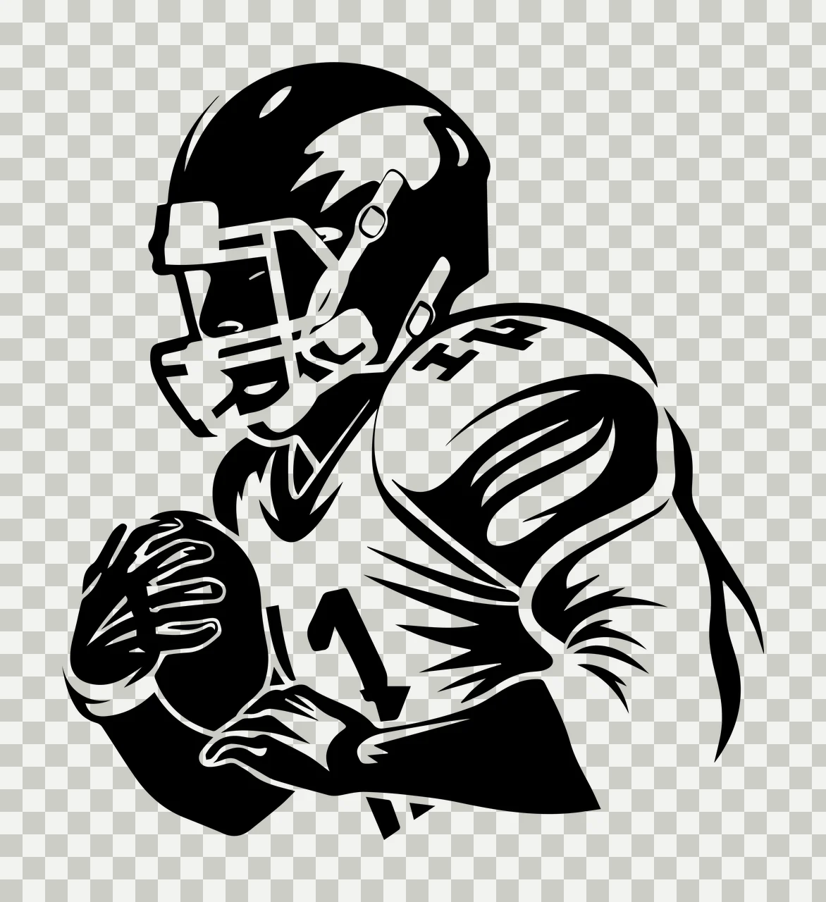 Football Player 1 Holding Ball Silhouette helmet jersey black transparency and detail preview thumbnail
