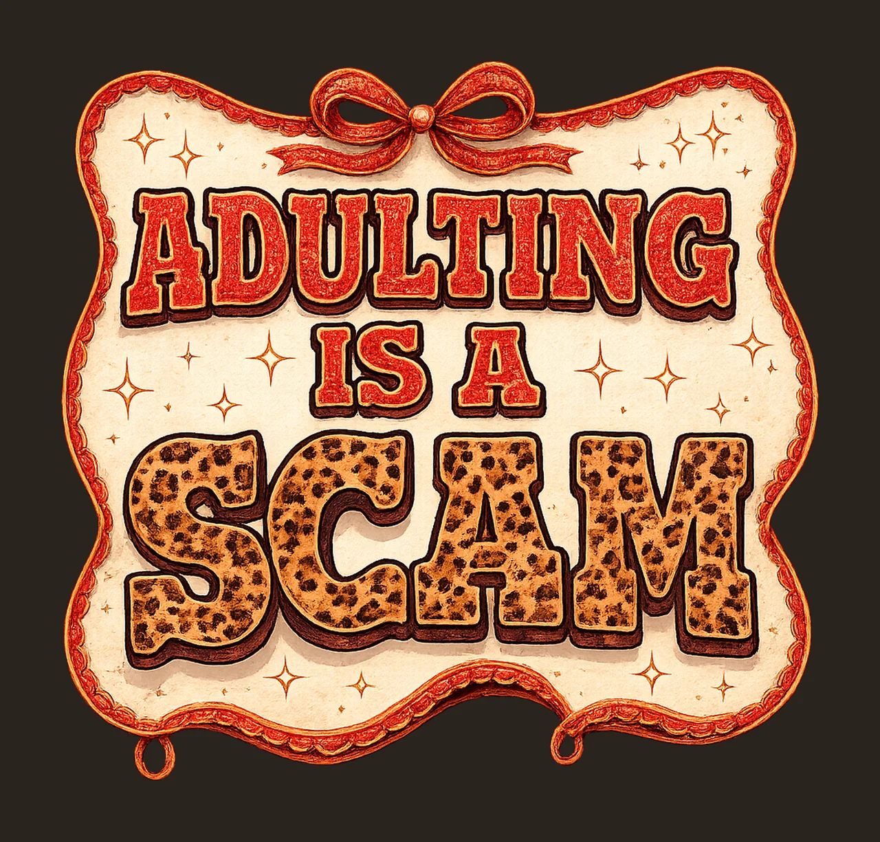 Adulting Is Scam Leopard Text plaque print ribbon stars sign contrast preview thumbnail