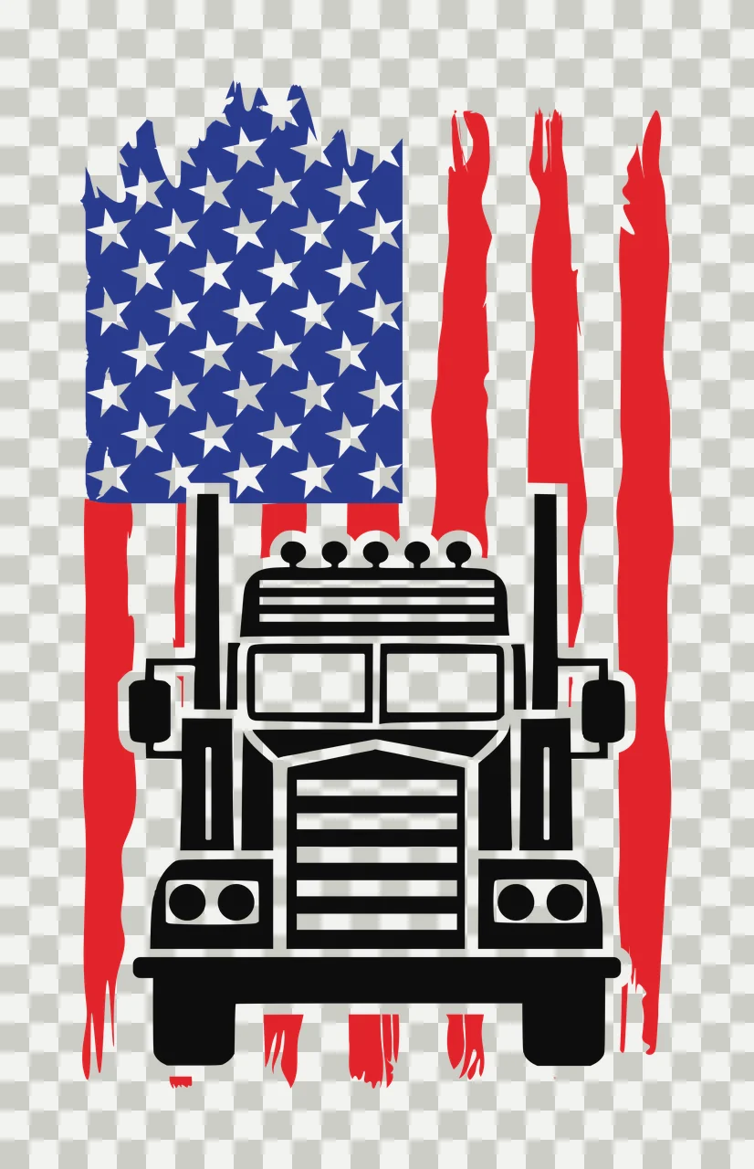 Semi Truck Flag Front View On Vertical Distressed stationary transparency and detail preview thumbnail
