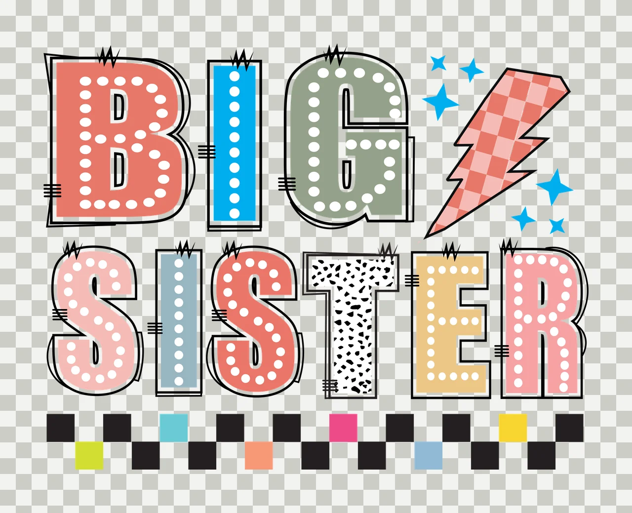 Big Sister Text With Lightning Bolt shapes announcing letters transparency and detail preview thumbnail