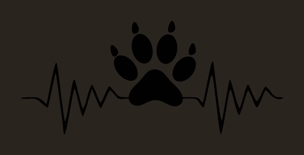Silhouette Design of Paw print on heartbeat line with black paw print and five pads contrast preview thumbnail