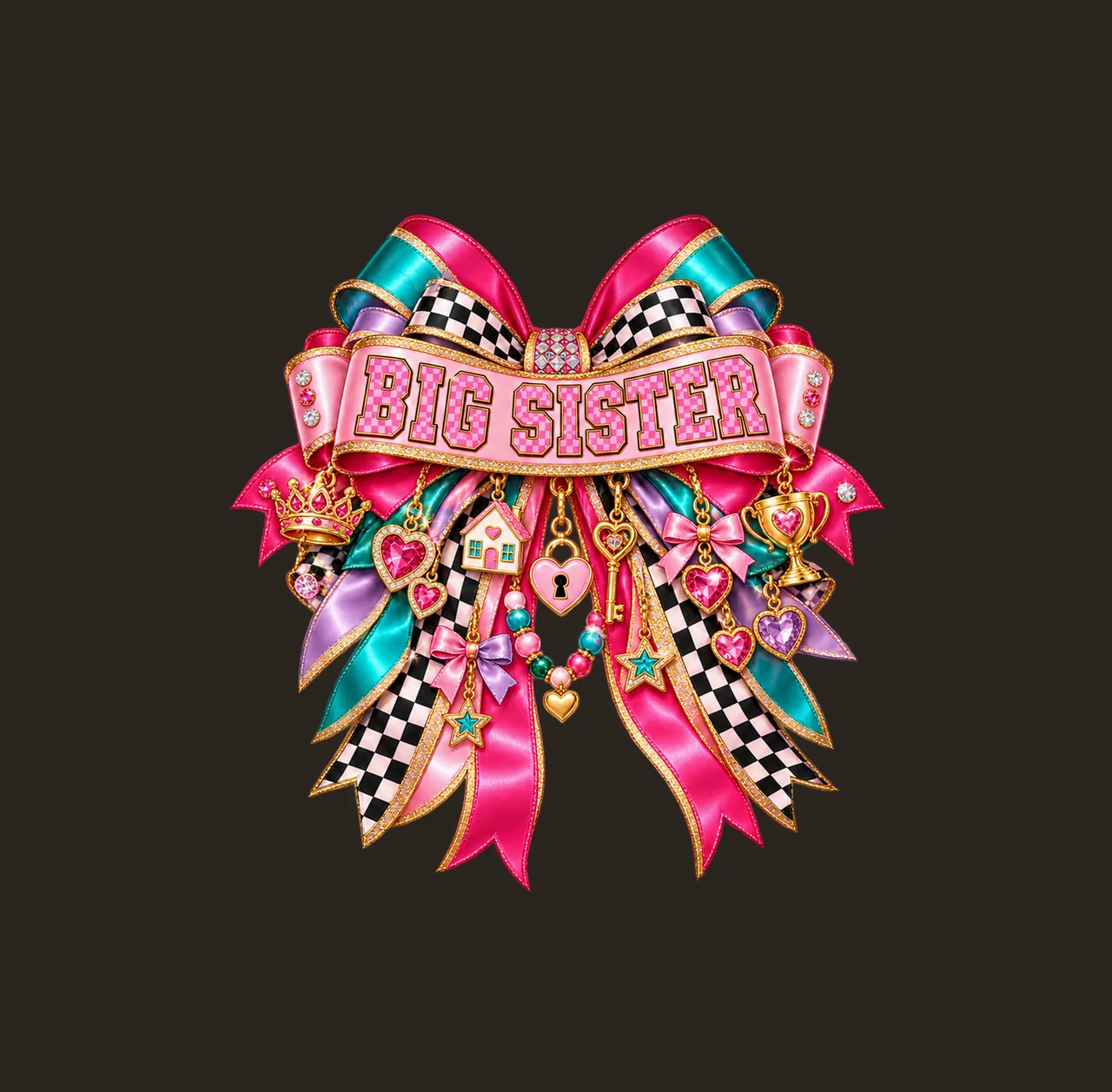 Big Sister Bow Charm PNG, Patterned Coquette Bow Clipart, Transparent Sublimation Digital Download contrast preview thumbnail