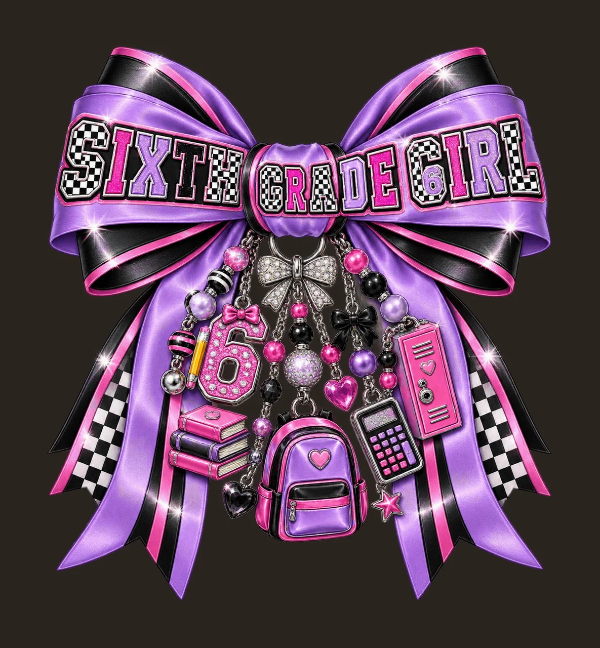 Sixth Grade Girl Bow Charm PNG, Coquette Ribbon Sublimation, Transparent Digital Download contrast preview thumbnail