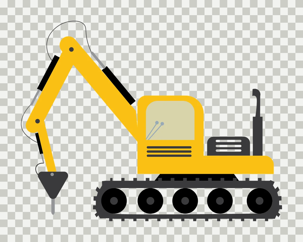 Construction Black Excavator Machine Silhouette On A White tracks transparency and detail preview thumbnail