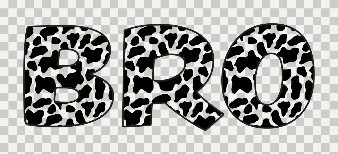 BRO Typography Design with letters B R O, cow spot pattern and black outline in white transparency and detail preview thumbnail