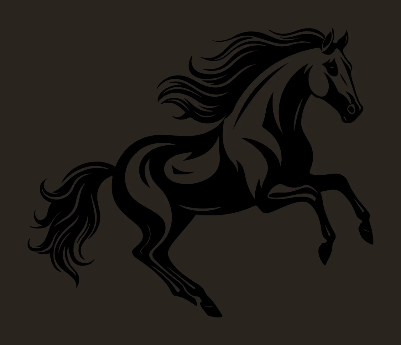 Horse Black And White Prancing Illustration mane tail hooves contrast preview thumbnail