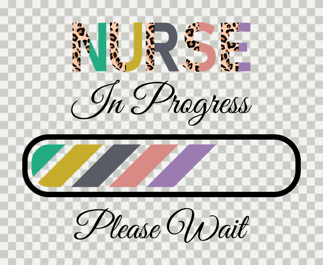 Nurse In Progress Text With Black Diagonal Striped loading bar transparency and detail preview thumbnail