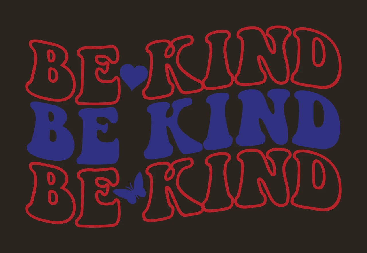 Be Kind Typography With Heart Butterfly wavy retro black white contrast preview thumbnail
