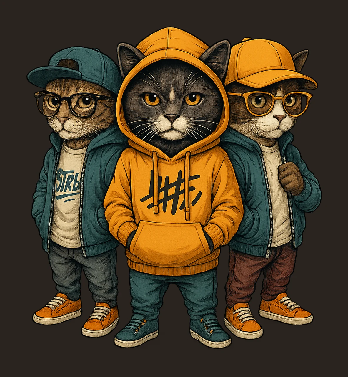 Hip Hop Cats Art Print Urban Style Cat Design Cool Cat contrast preview thumbnail