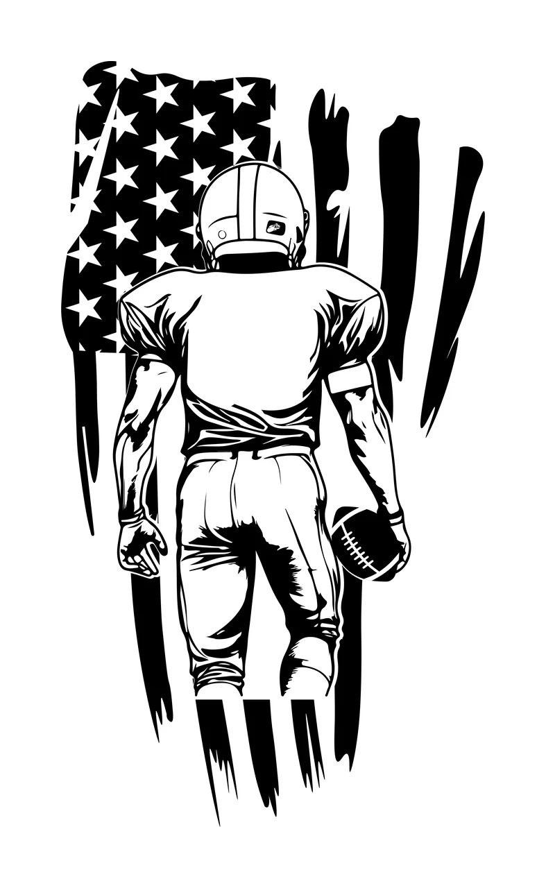 Football Flag Player Standing Before Silhouette helmet black