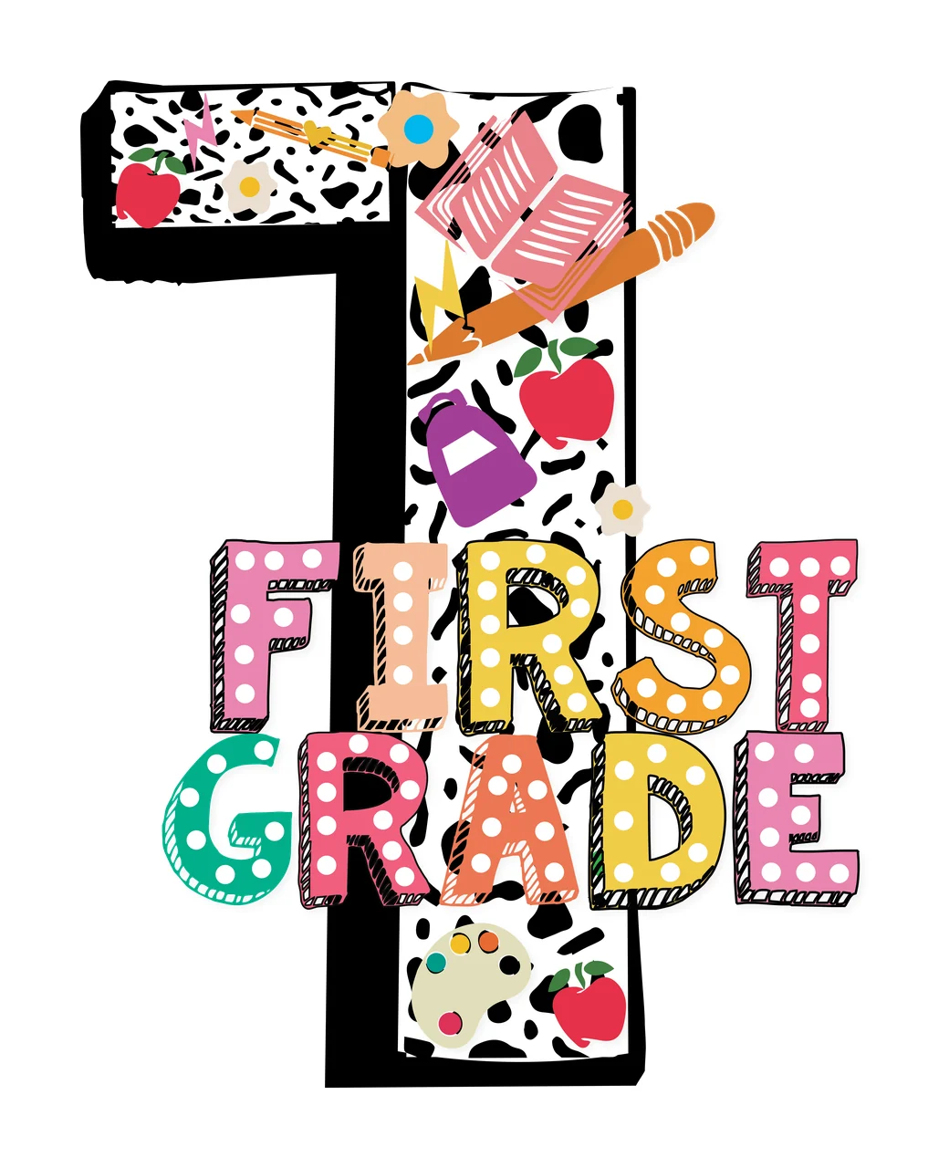 Grade Numbered Graphic number one pencil black white school