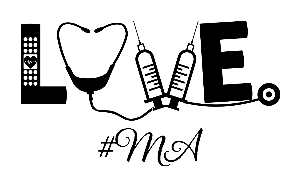 Love Ma Text With Stethoscope And Syringes Forming letters