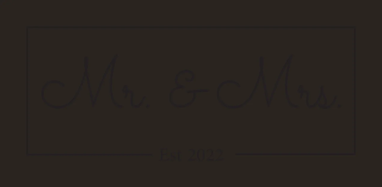 Mr. & Mrs. Est 2022 Rectangular framed typographic design with black script text, rectangular border and horizontal lines in white contrast preview thumbnail