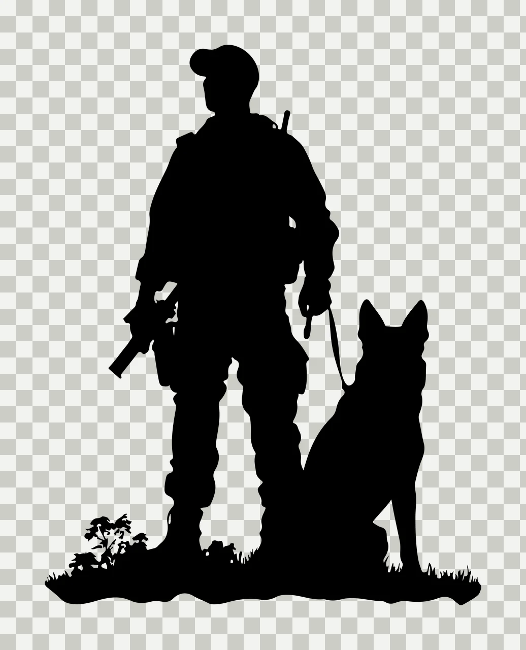 Dog Silhouette Of Standing Person and grass hat gear black transparency and detail preview thumbnail