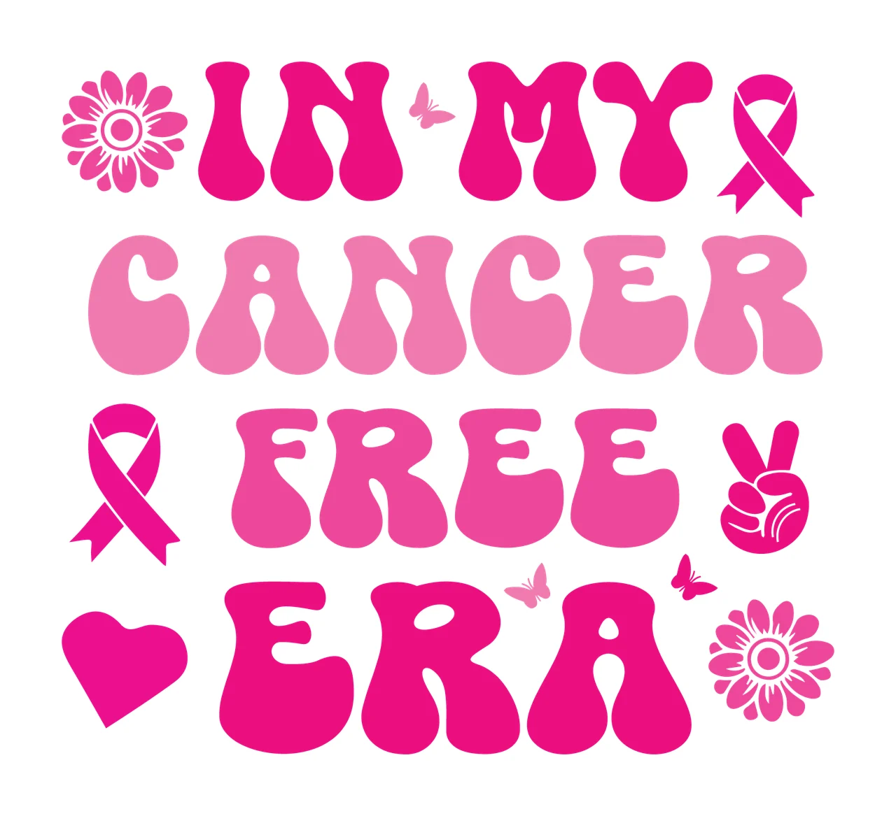 In My Cancer Free Era Typography displayed ribbon flower heart