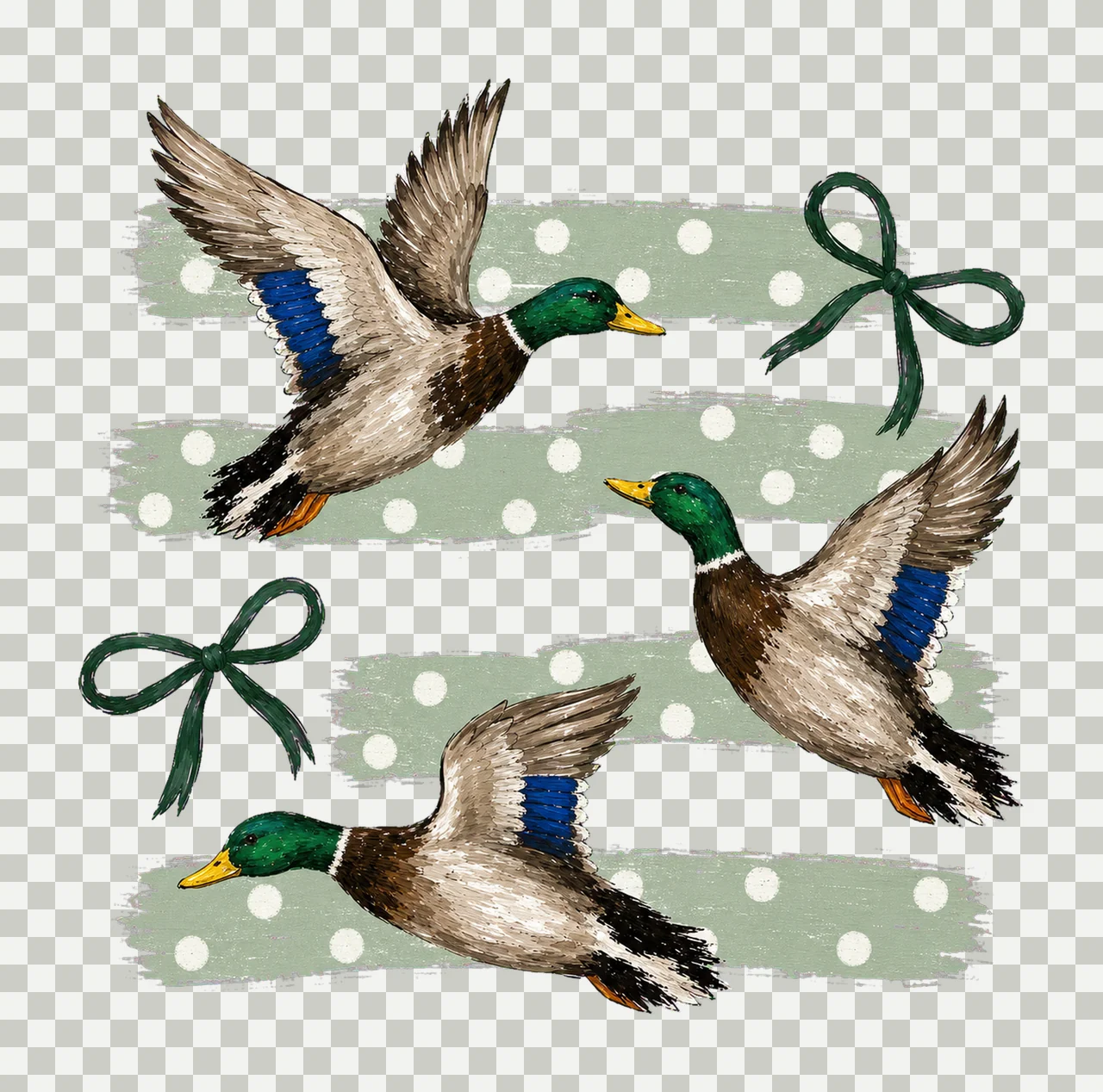 Vintage Retro Mallard Duck Polka Dot Bows bundle 02 transparency and detail preview thumbnail