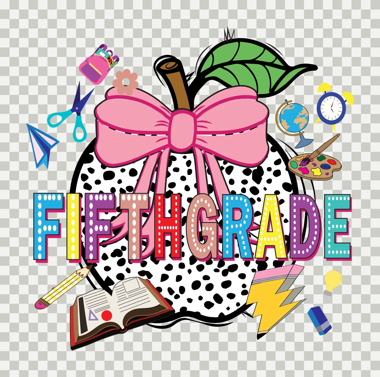 Apple Grade Fifth Grade And School Items listing scissors book transparency and detail preview thumbnail