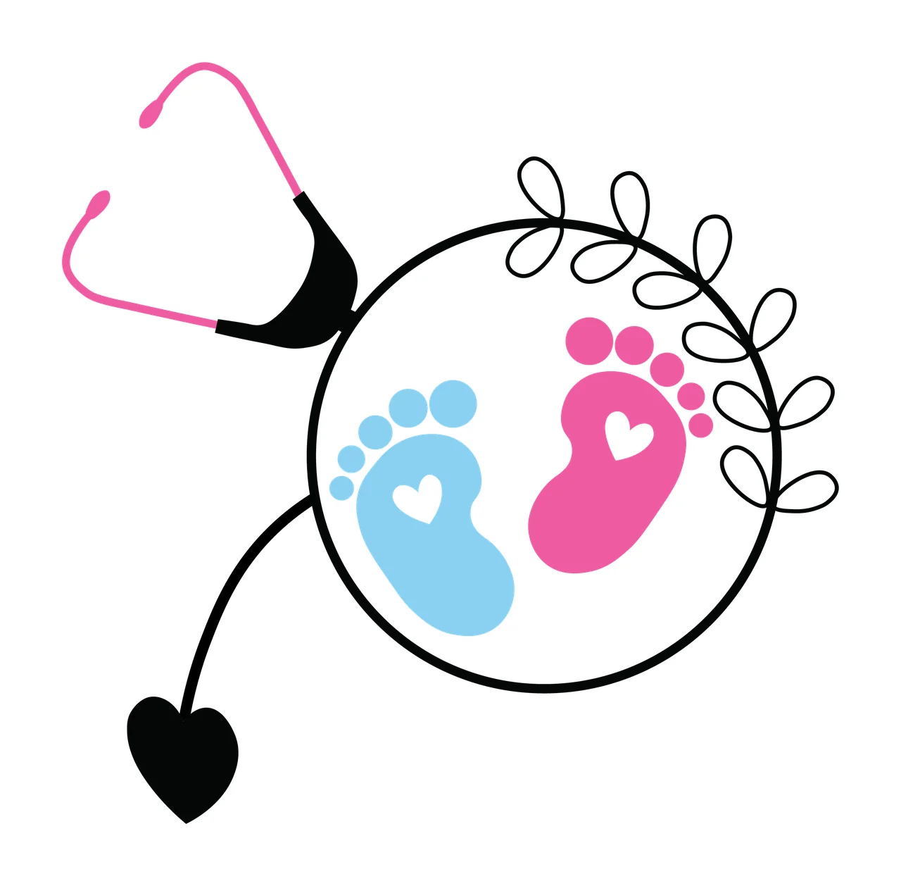 Feet Stethoscope Circling Baby Footprints With Hearts leaves