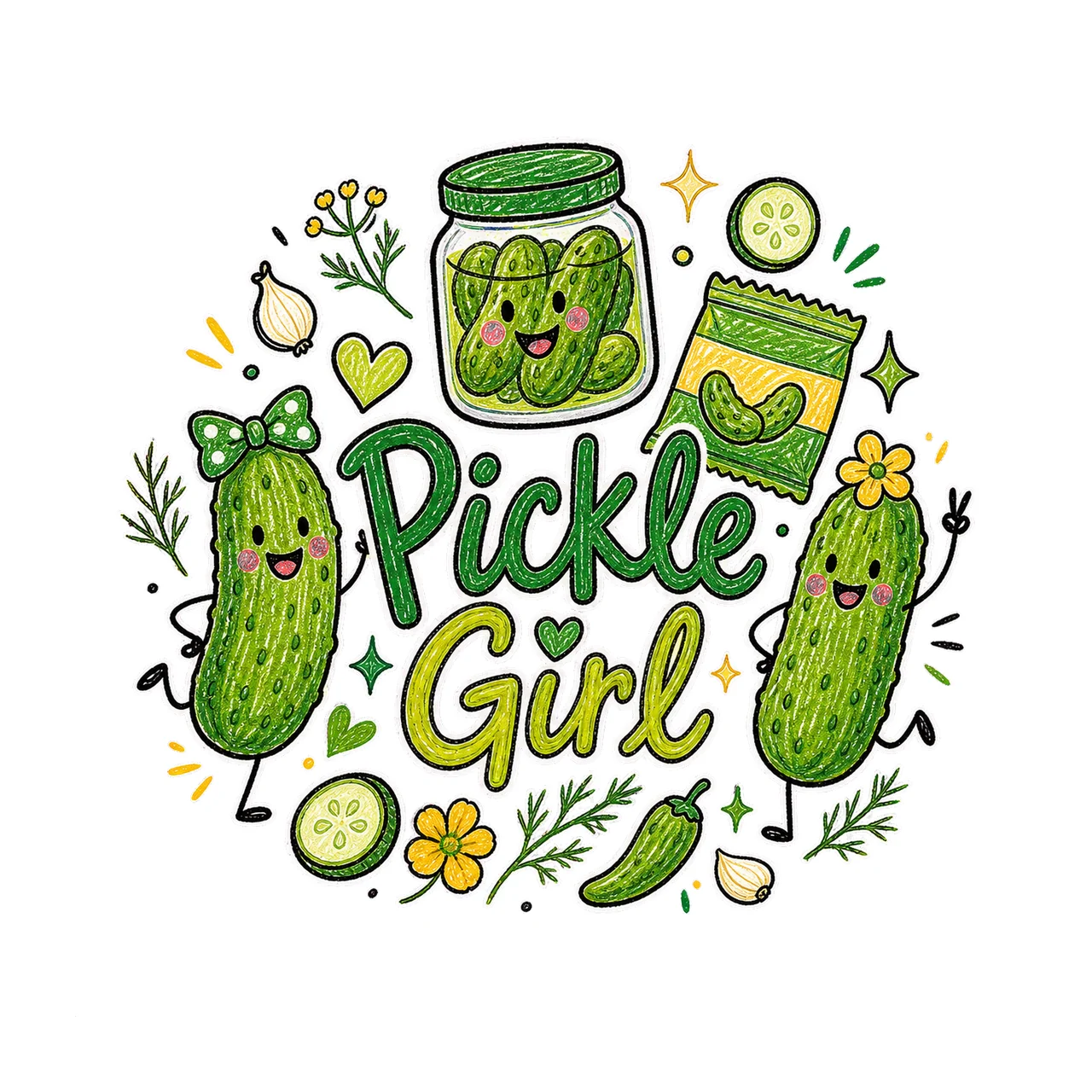Pickle Girl Doodle sublimation instant shirt Variation C
