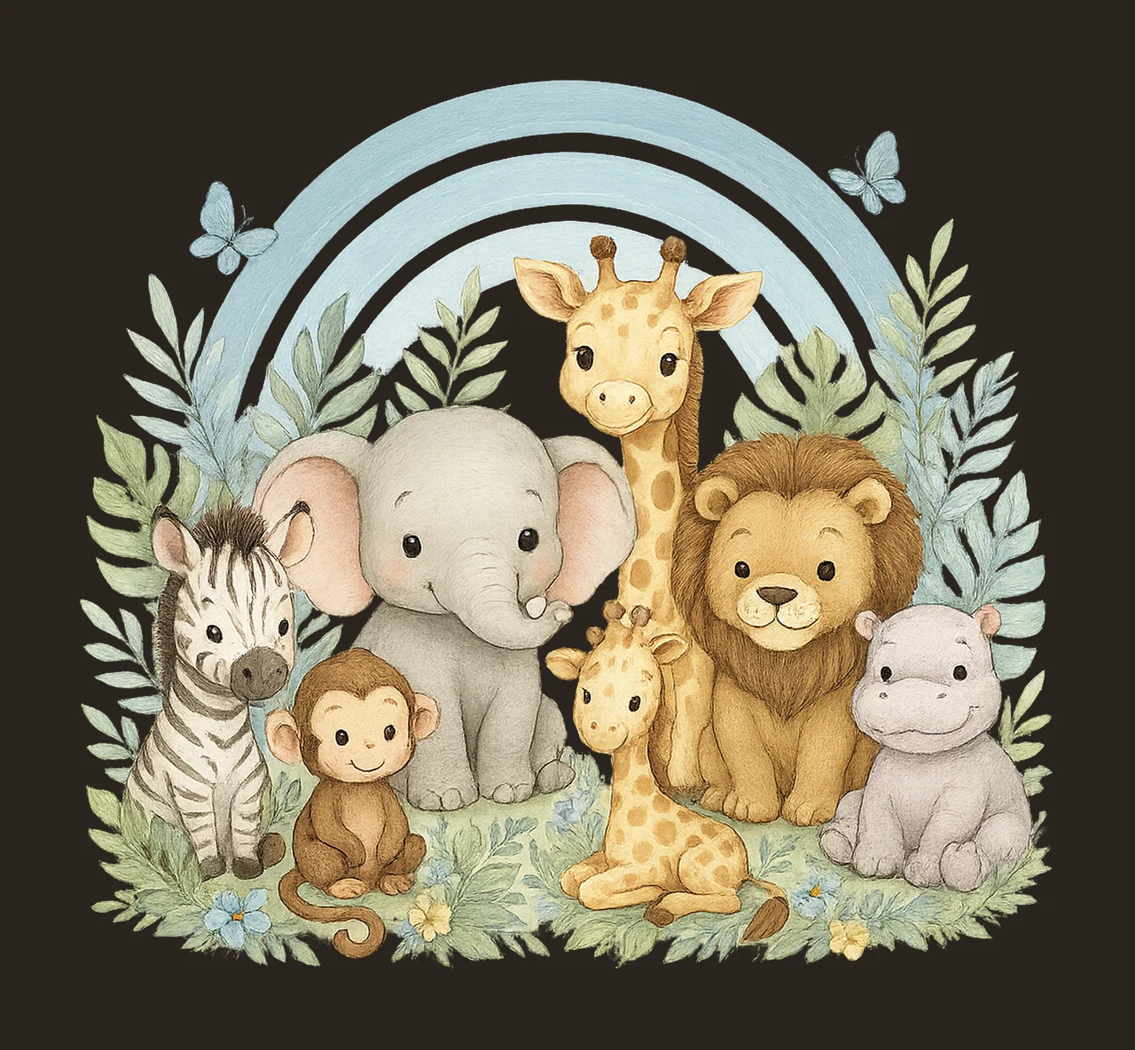 Blue Safari Animals Pink Rainbow Girls Shirt Design Wild One contrast preview thumbnail
