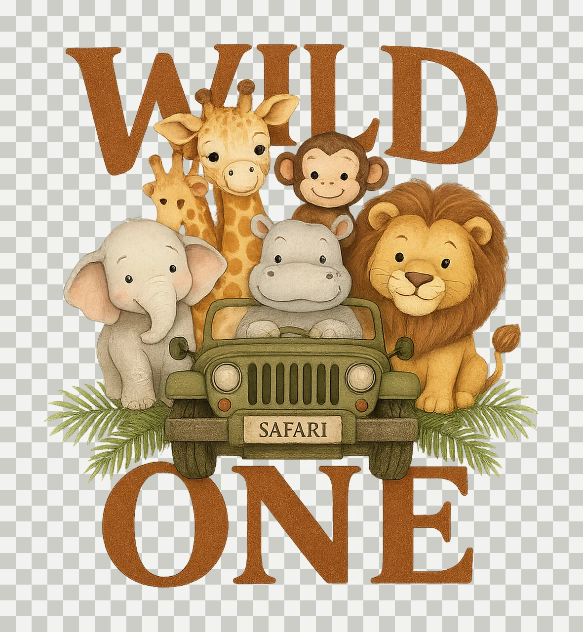 Wild One Jungle Animals 1st Birthday Safari Design Animal transparency and detail preview thumbnail