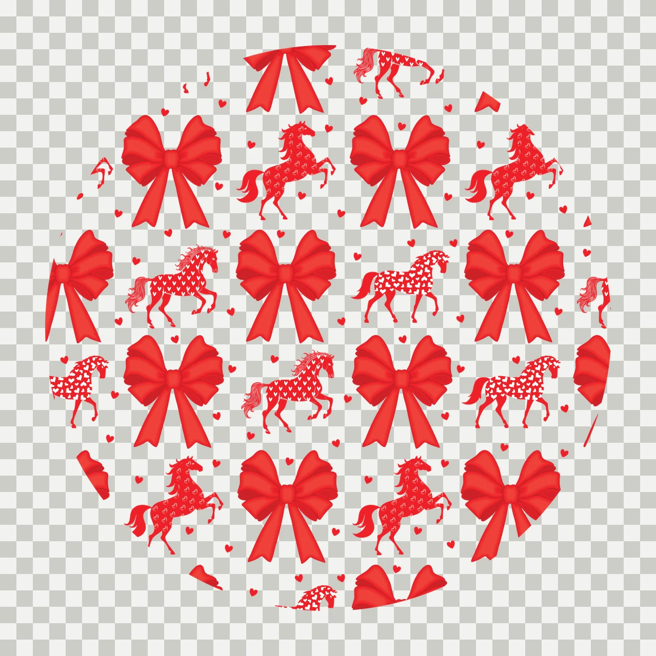 Keychain Horse Ribbon Pattern Circle Background horses and ribbons transparency and detail preview thumbnail