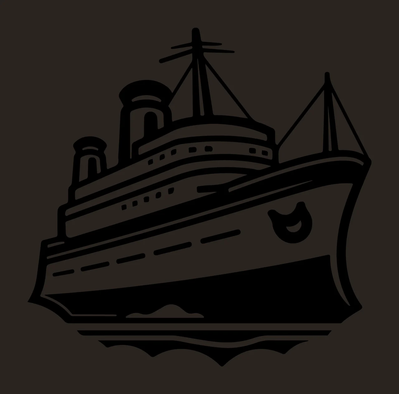 Cruise Ship Black And White Icon floating smokestacks waves contrast preview thumbnail