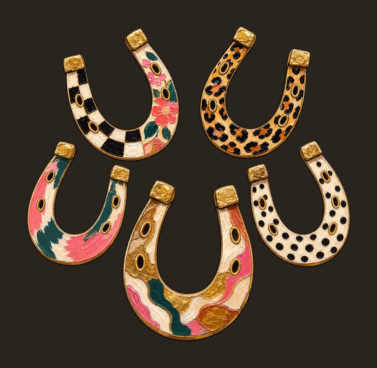 Faux Oil Painted Horseshoes PNG Leopard Checkerboard bundle 04 contrast preview thumbnail