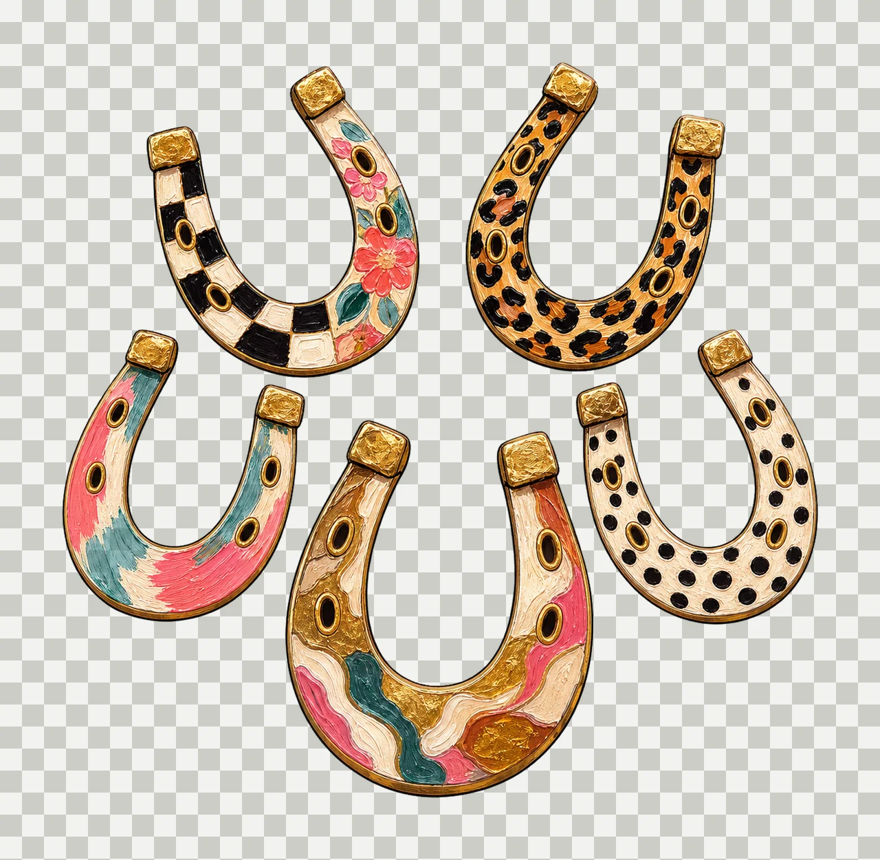 Faux Oil Painted Horseshoes PNG Leopard Checkerboard bundle 04 transparency and detail preview thumbnail