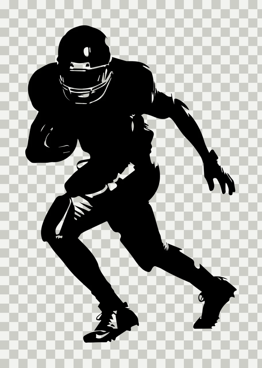 Football Player Running With Ball Helmet Jersey Cleats Silhouette transparency and detail preview thumbnail