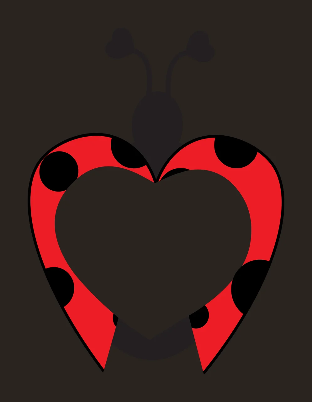 Ladybug heart frame with red ladybug body, black spots, heart-shaped white cutout and black head contrast preview thumbnail