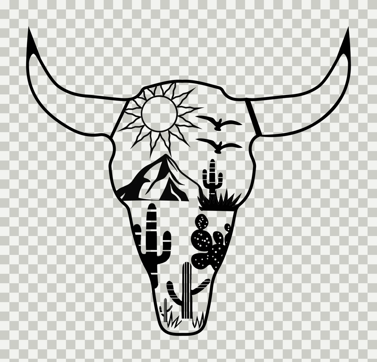 Can Glass Wrap Bull Skull With Desert Landscape Frame scene transparency and detail preview thumbnail