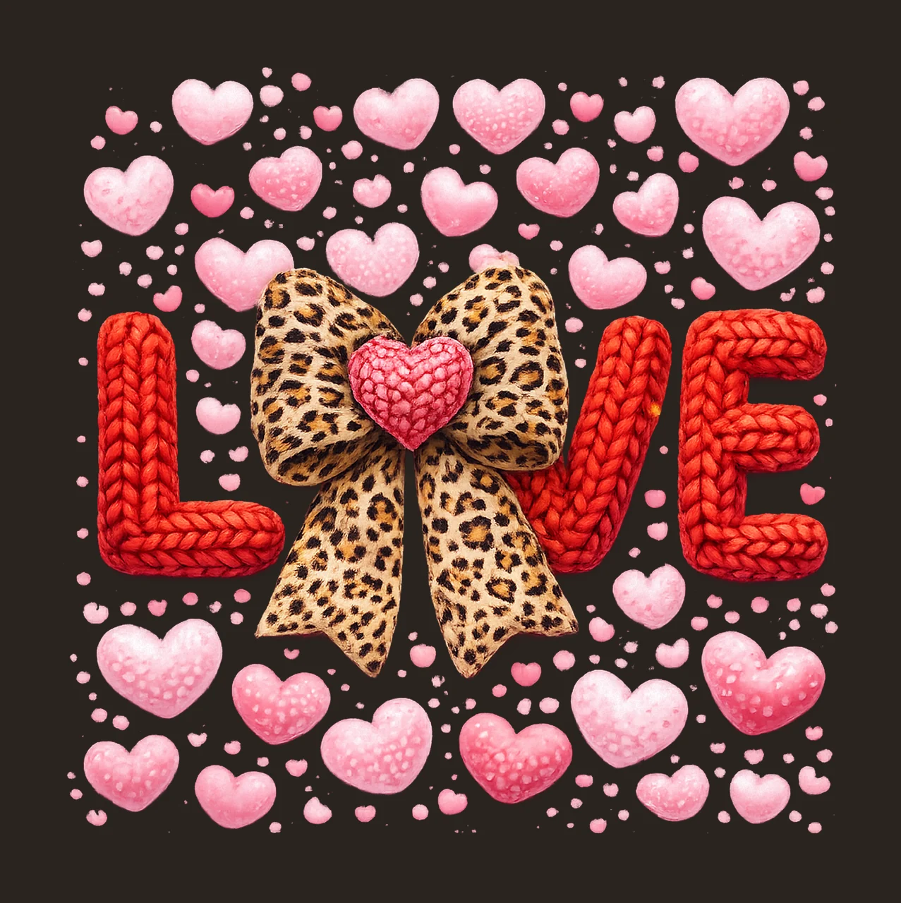 Coquette Leopard Valentines Bow Faux Yarn Crochet Love Heart contrast preview thumbnail